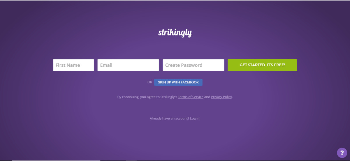 Showing the Strikingly signup form Showing the Strikingly signup form